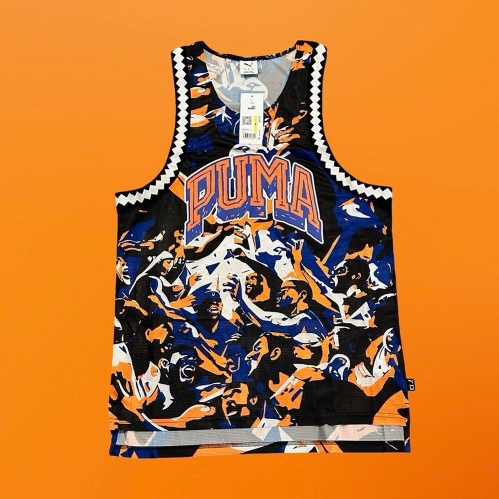 Puma Rival Rage All-Over Print Mesh Tank Top Blue Graphic Print Men Medium NWT